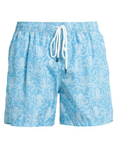 Shop Fedeli Man Swim Trunks Azure Size Xl Recycled Polyester In Blue