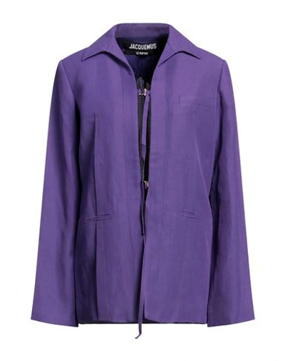 Shop Jacquemus Woman Blazer Purple Size 6 Viscose, Linen