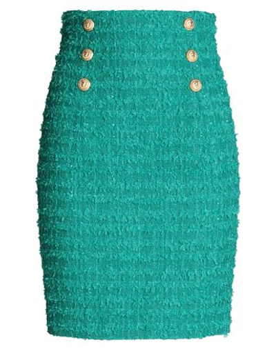 Shop Balmain Woman Mini Skirt Emerald Green Size 6 Cotton, Polyamide, Polyester