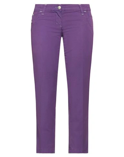 Shop Jacob Cohёn Woman Cropped Pants Purple Size 30 Cotton, Elastane