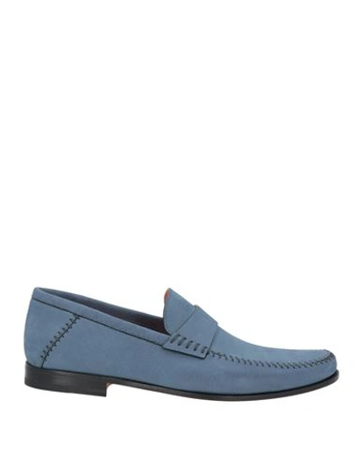 Shop Santoni Man Loafers Slate Blue Size 12 Soft Leather
