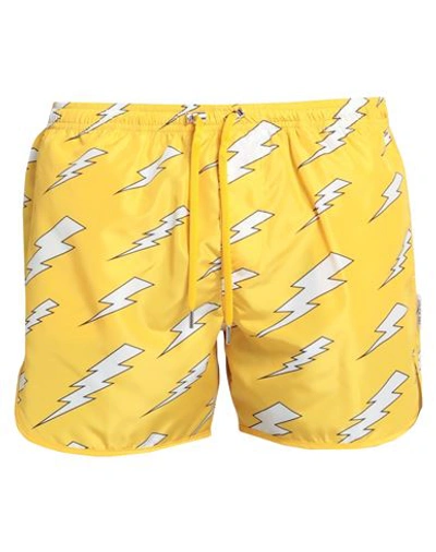 Shop Neil Barrett Man Swim Trunks Yellow Size Xxl Polyester