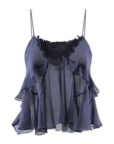 Shop Isabel Marant Woman Top Navy Blue Size 6 Silk