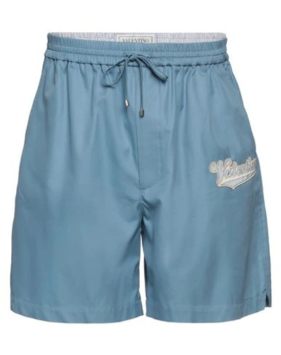 Shop Valentino Garavani Man Shorts & Bermuda Shorts Sky Blue Size 34 Cotton, Polyester, Polyamide