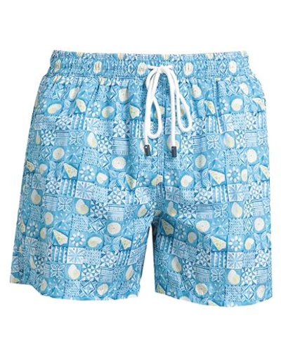 Shop Fedeli Man Swim Trunks Azure Size M Recycled Polyester In Blue