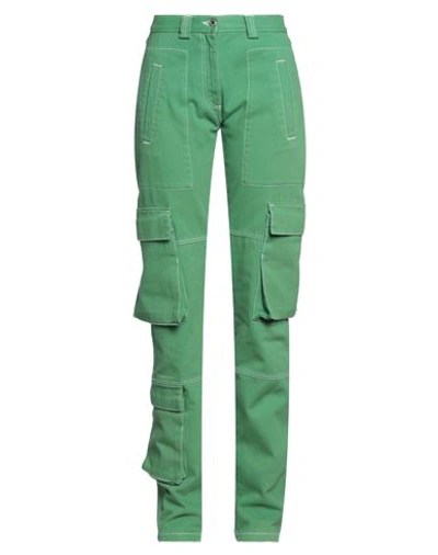 Shop Msgm Woman Pants Green Size 4 Cotton