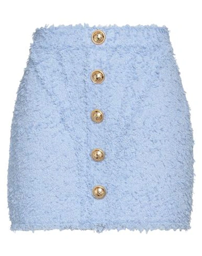 Shop Balmain Woman Mini Skirt Sky Blue Size 6 Polyamide