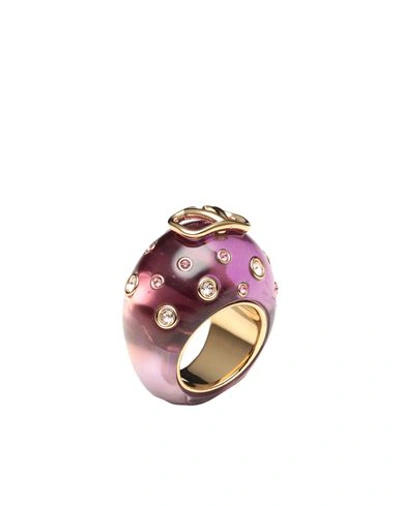Shop Valentino Garavani Woman Ring Mauve Size M Plastic, Metal In Purple