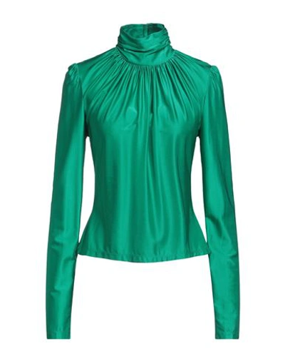 Rabanne Ruched Stretch-satin Turtleneck Top In Green
