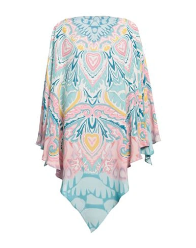 Shop Etro Woman Capes & Ponchos Turquoise Size Onesize Viscose In Blue