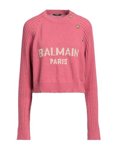 Shop Balmain Woman Sweater Fuchsia Size 10 Cotton, Polyamide, Viscose In Pink