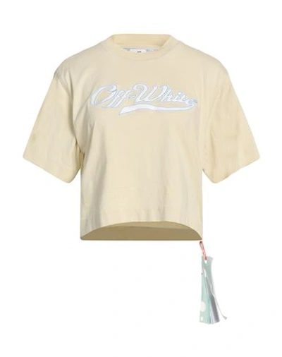 Shop Off-white Woman T-shirt Beige Size L Cotton, Polyester, Organic Cotton