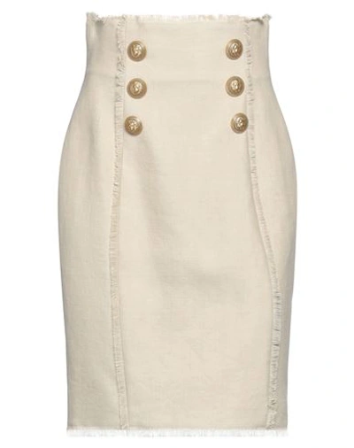 Shop Balmain Woman Midi Skirt Beige Size 8 Linen, Hemp