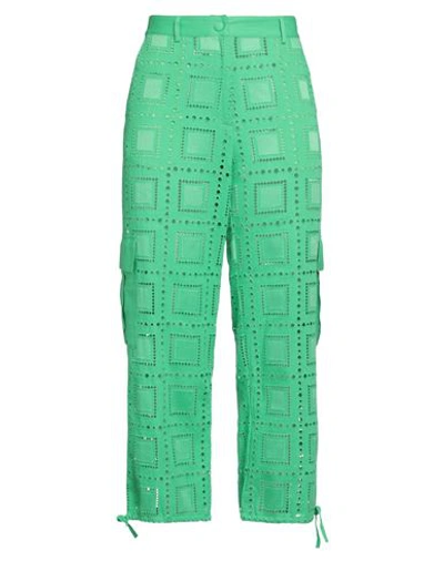 Shop Msgm Woman Pants Green Size 10 Cotton, Polyester