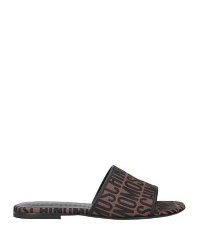 Shop Moschino Woman Sandals Brown Size 6 Textile Fibers, Soft Leather