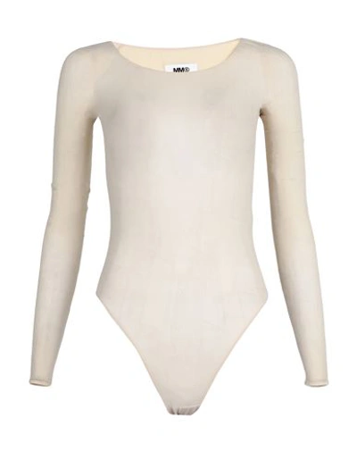 Shop Mm6 Maison Margiela Woman Bodysuit Beige Size L Polyamide, Elastane