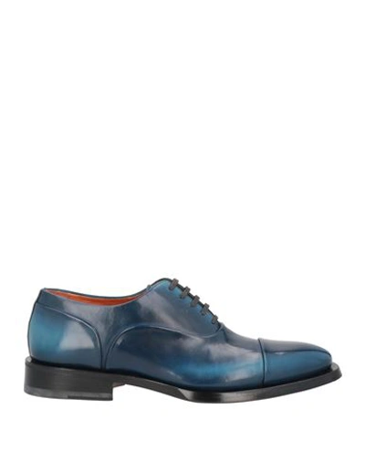 Shop Santoni Man Lace-up Shoes Navy Blue Size 8.5 Soft Leather