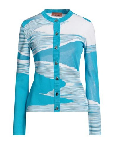 Shop Missoni Woman Cardigan Azure Size 6 Viscose, Polyamide, Polyester In Blue