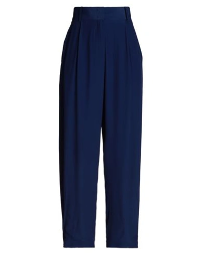 Shop Rochas Woman Pants Navy Blue Size 10 Acetate, Silk