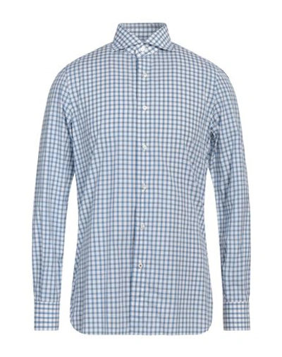 Shop Isaia Man Shirt Azure Size 17 ½ Cotton In Blue