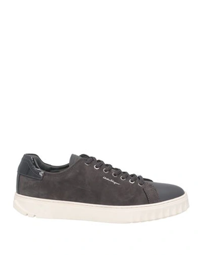 Shop Ferragamo Man Sneakers Lead Size 5.5 Soft Leather In Grey