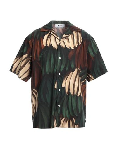 Shop Msgm Man Shirt Dark Green Size 16 ½ Cotton