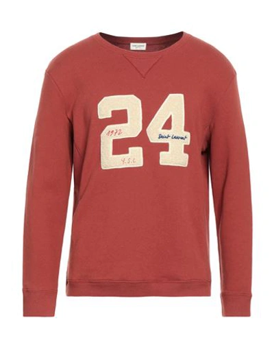 Shop Saint Laurent Man Sweatshirt Brick Red Size L Cotton, Polyester