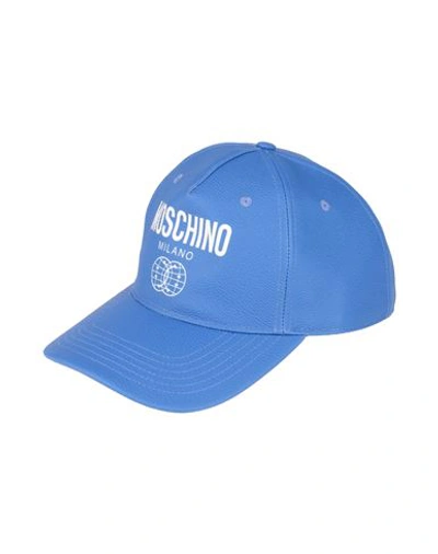 Shop Moschino Man Hat Light Blue Size Onesize Polyurethane, Polyester, Cotton