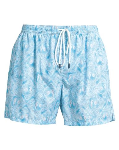 Shop Fedeli Man Swim Trunks Turquoise Size Xxl Recycled Polyester In Blue