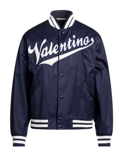 Shop Valentino Garavani Man Jacket Navy Blue Size 40 Cotton, Polyamide, Elastane
