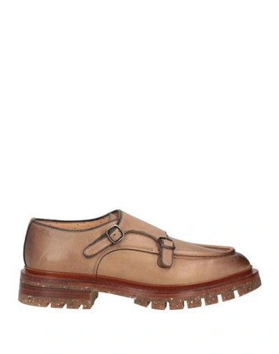 Shop Santoni Man Loafers Light Brown Size 9 Soft Leather In Beige