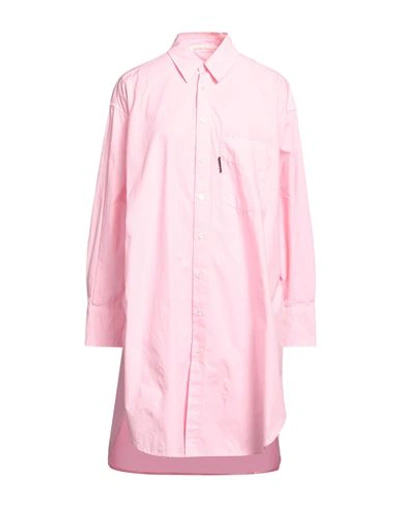 Palm Angels Mini Pink Shirt Dress With Contrasting Logo Print At The Back In Pink