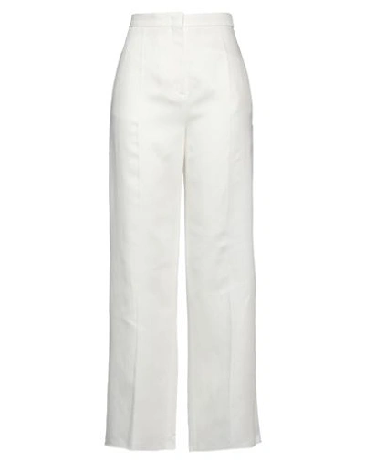 Shop Rochas Woman Pants Cream Size 8 Rayon, Linen In White