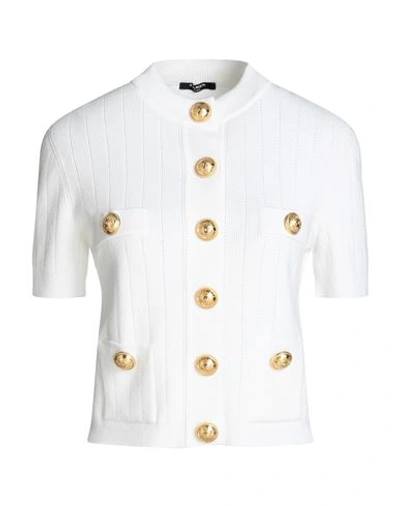 Shop Balmain Woman Cardigan Off White Size 8 Viscose, Polyester
