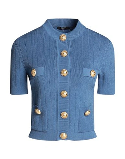 Shop Balmain Woman Cardigan Slate Blue Size 4 Viscose, Polyester