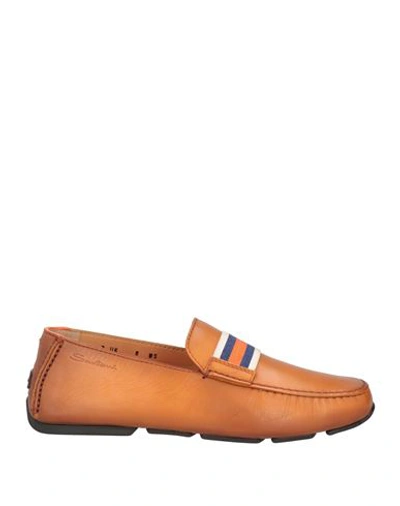 Shop Santoni Man Loafers Tan Size 8 Soft Leather, Textile Fibers In Brown