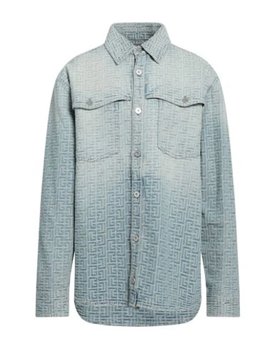 Shop Balmain Man Denim Shirt Blue Size 38 Cotton