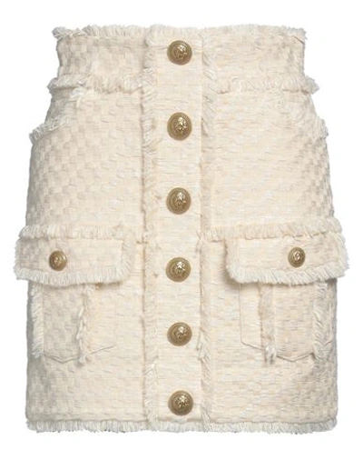 Shop Balmain Woman Mini Skirt Ivory Size 6 Cotton, Viscose, Acrylic, Metallic Polyester, Polyester In White