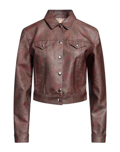 Shop Etro Woman Jacket Dark Brown Size 6 Cotton, Polyester, Pvc - Polyvinyl Chloride