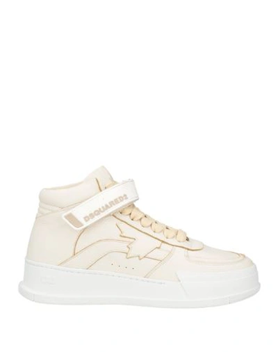 Shop Dsquared2 Man Sneakers Ivory Size 8 Soft Leather In White