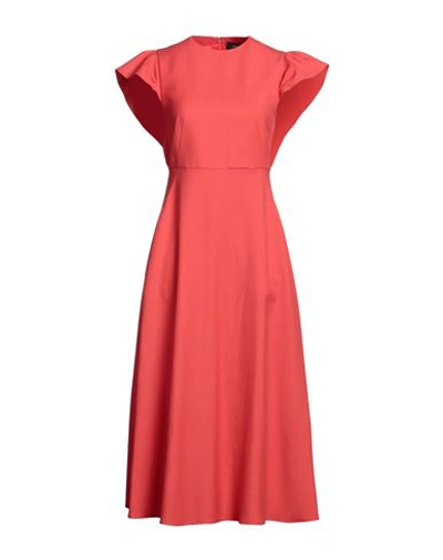 Shop Rochas Woman Midi Dress Coral Size 8 Virgin Wool In Red
