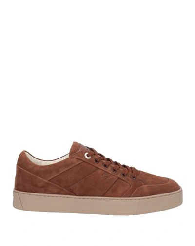 Shop Santoni Man Sneakers Brown Size 8 Soft Leather