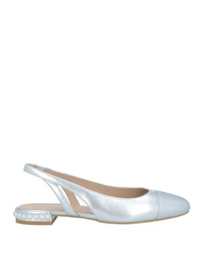 Shop Stuart Weitzman Woman Ballet Flats Silver Size 7 Soft Leather