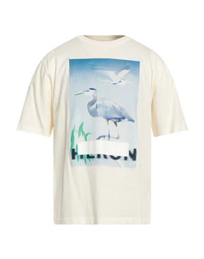 Shop Heron Preston Man T-shirt Cream Size M Cotton In White
