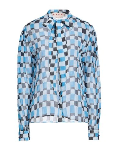 Shop Marni Woman Shirt Azure Size 8 Silk In Blue