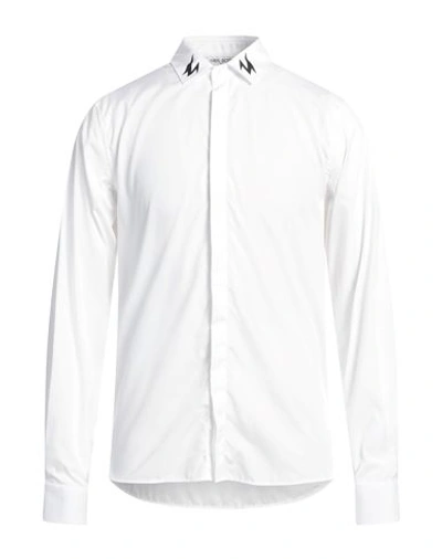 Shop Neil Barrett Man Shirt White Size Xl Cotton, Polyamide, Elastane