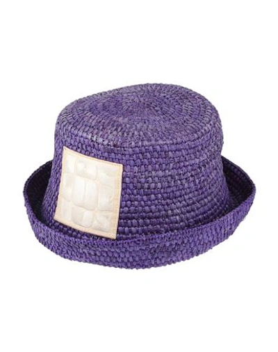 Shop Jacquemus Woman Hat Purple Size 7 ⅜ Natural Raffia
