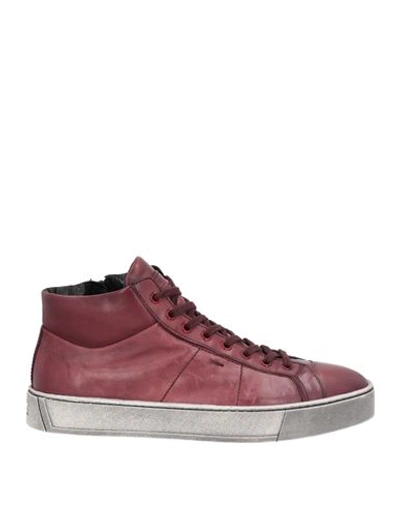 Shop Santoni Man Sneakers Burgundy Size 8.5 Soft Leather In Red