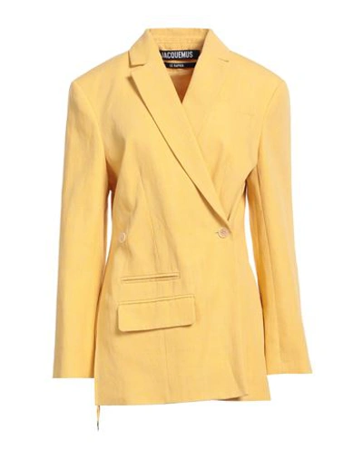 Shop Jacquemus Woman Blazer Yellow Size 8 Linen, Viscose, Polyester