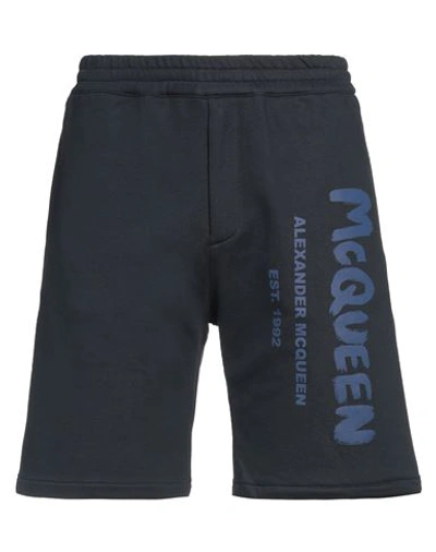 Shop Alexander Mcqueen Man Shorts & Bermuda Shorts Midnight Blue Size M Cotton